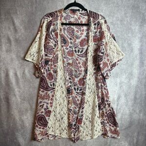 American Eagle Outfitters Fairy Paisley Kimono With Cream Lace Inserts Size XS